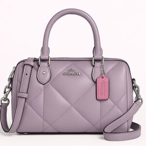 Coach Rowan Diamond Quilted Satchel Mist Purple Leather Bag C2322-CJ610